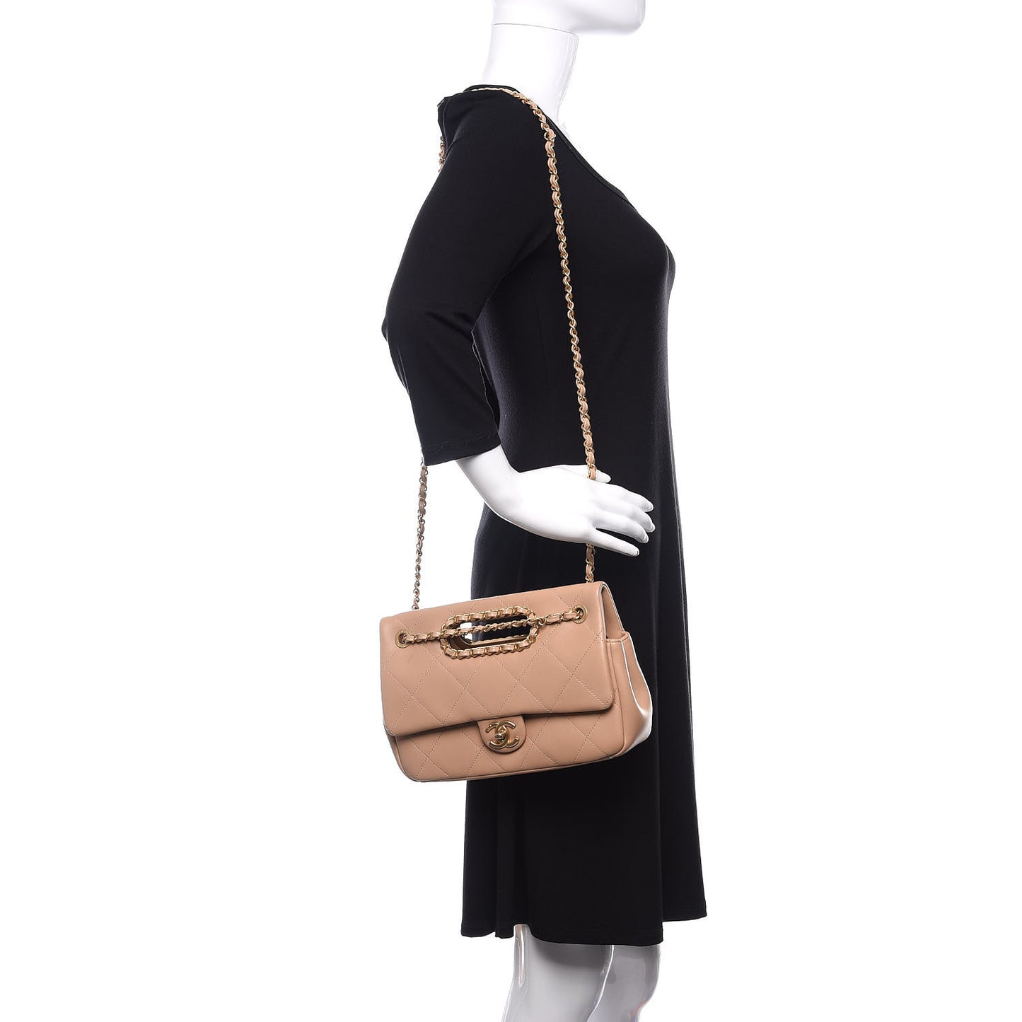 Lambskin A Real Catch Flap Bag Beige