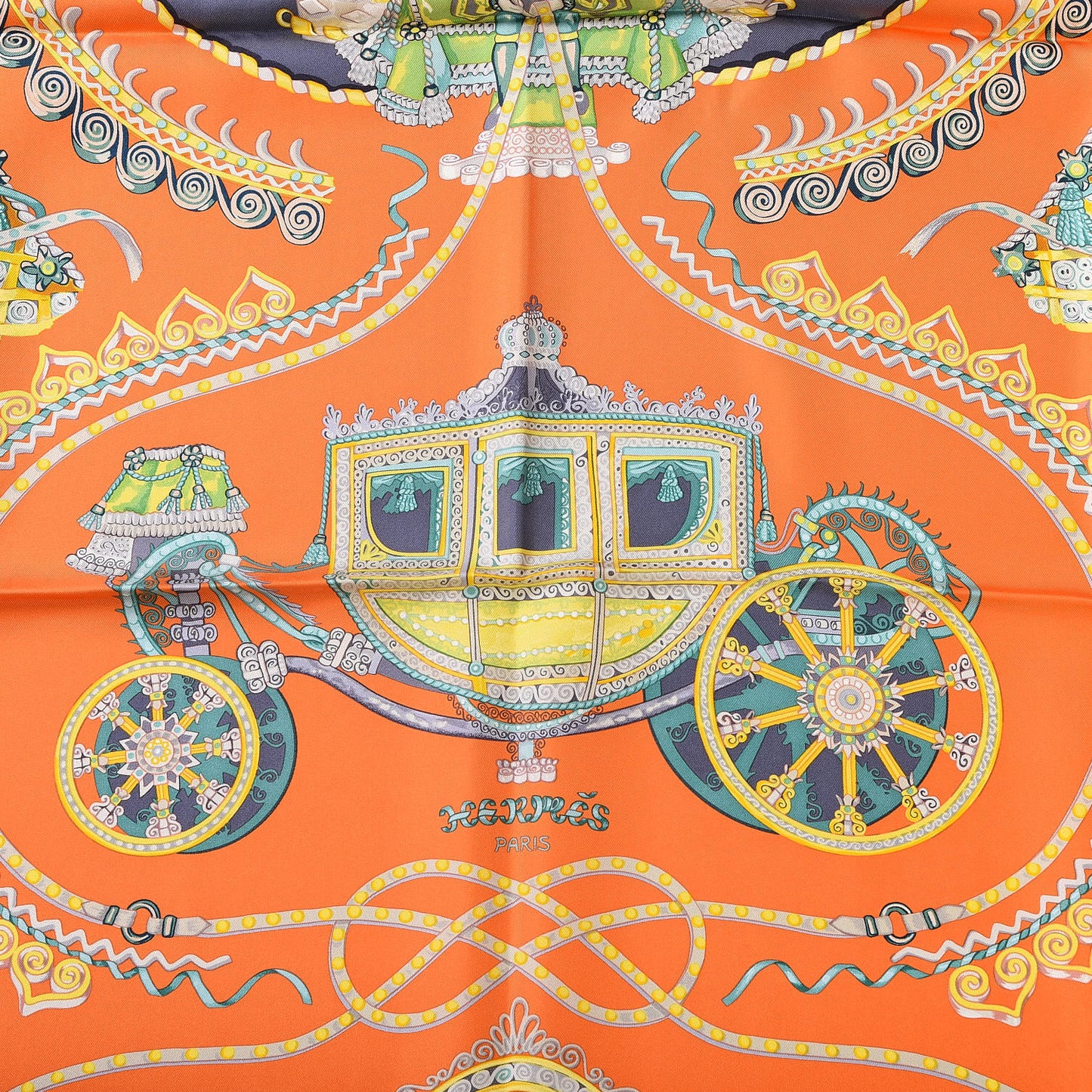 Silk Carre Paperoles Scarf 90 Orange Anthracite Vert