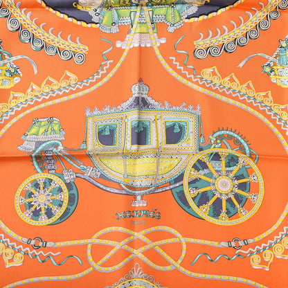 Hermes Silk Carre Paperoles Scarf 90 Orange Anthracite Vert 4 of 6