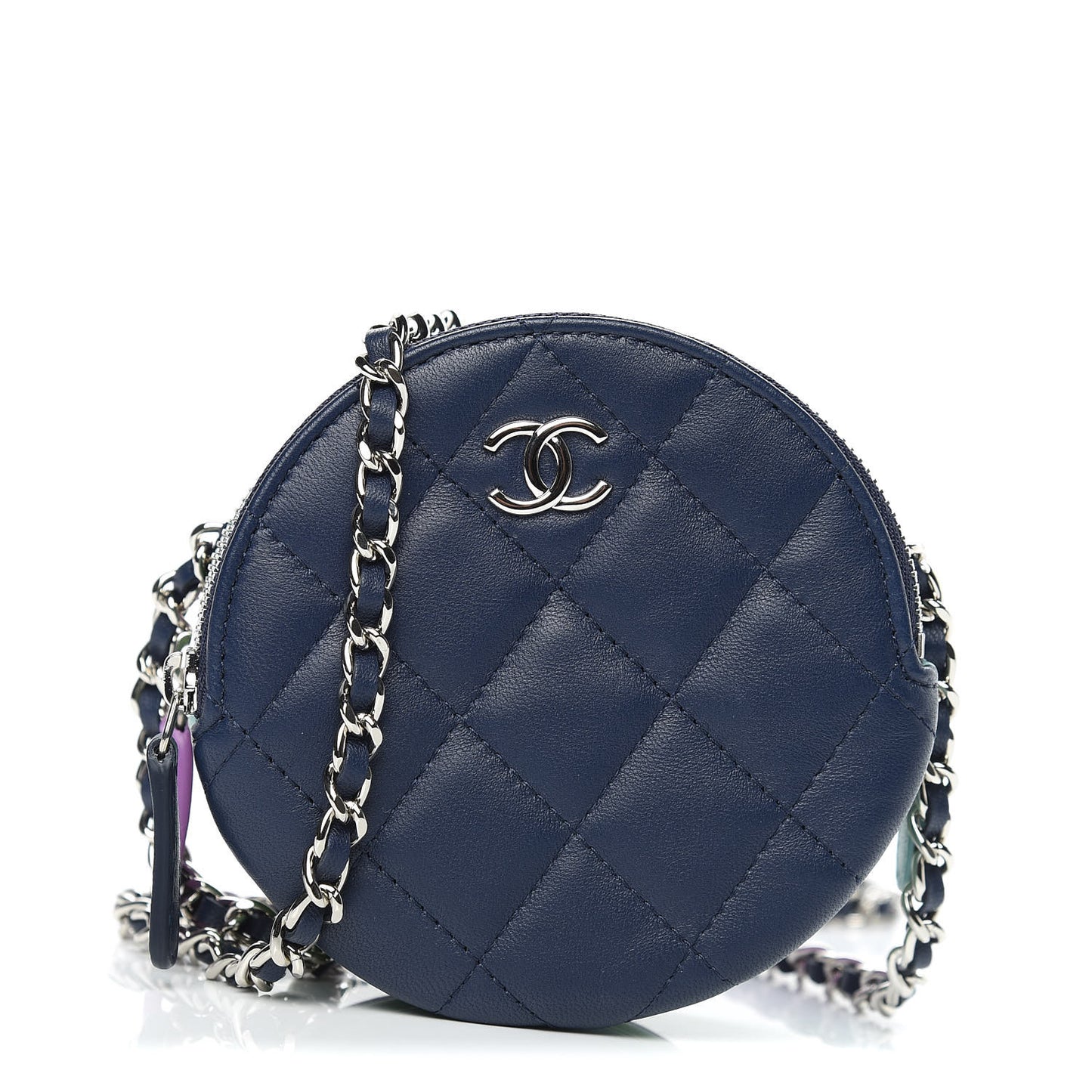 Lambskin Round Clutch With Chain Mulitcolor