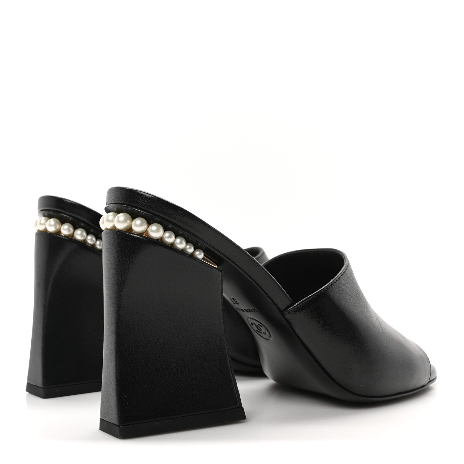 Chanel Shiny Goatskin Pearl Mule 37 Black 5 of 8