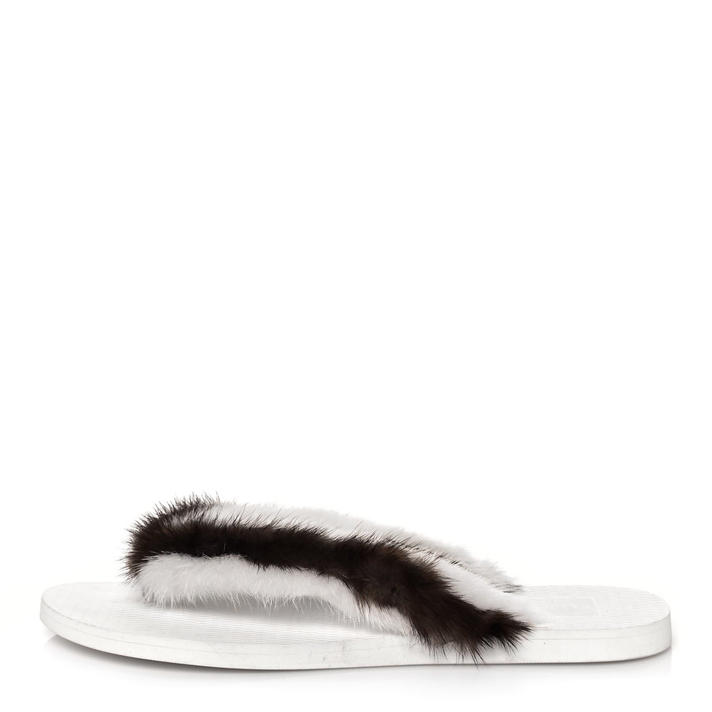 Mink Fur Thong Sandals 40 White Brown