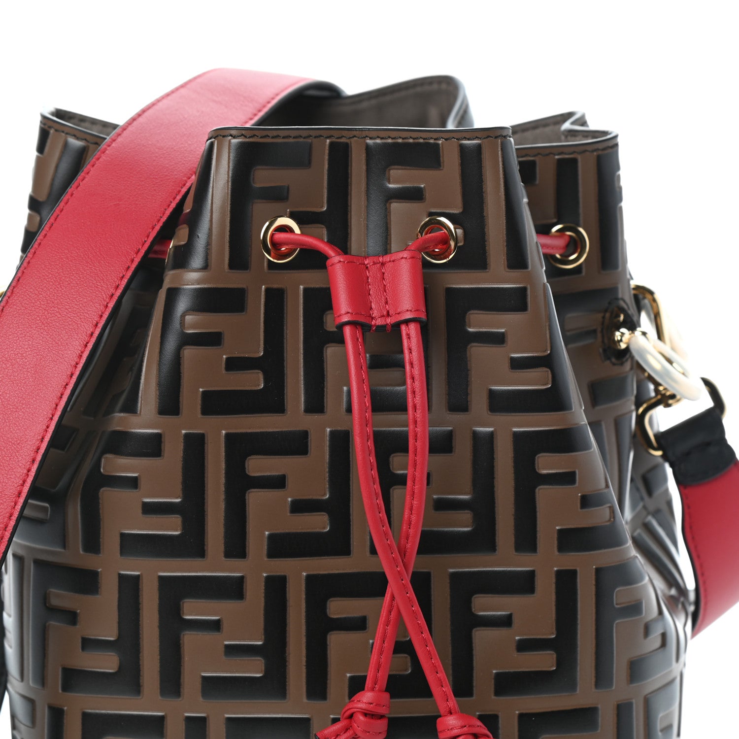Fendi Vitello Grace F is Fendi Bi-Color FF 1974 Embossed Grande Mon Tresor Bucket Bag Maya Black Fragola 7 of 9