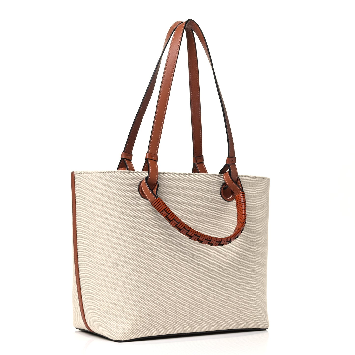 Canvas Calfskin Small Anagram Tote Ecru Tan