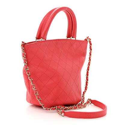 Chanel Calfskin Stitched Chain Bucket Bag Coral 3 of 11