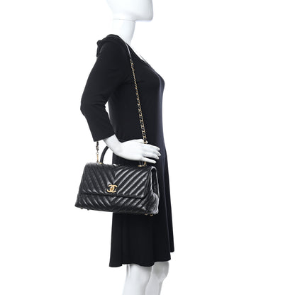 Chanel Aged Calfskin Chevron Quilted Small Coco Handle Flap Black 2 of 10