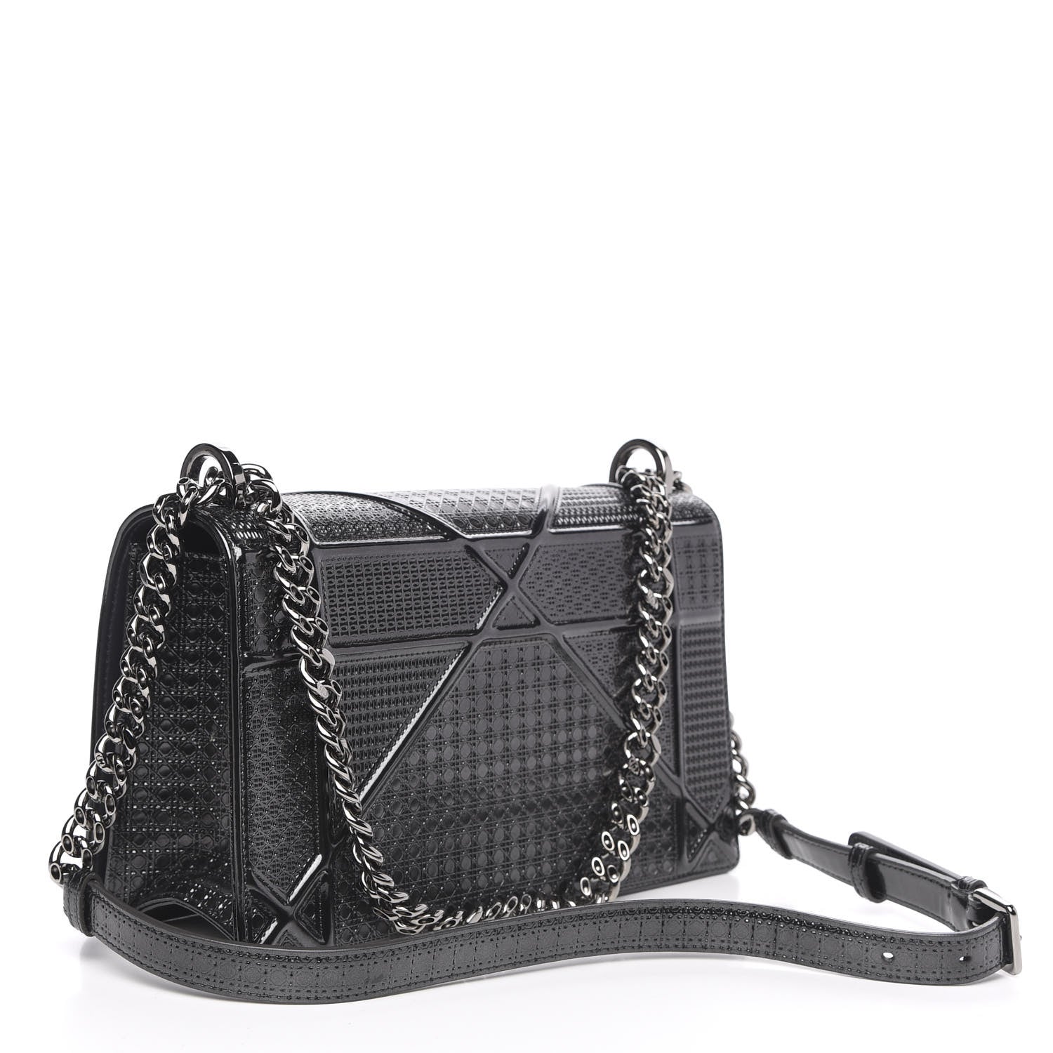 Christian Dior Metallic Patent Micro-Cannage Medium Diorama Flap Bag Onyx Black 3 of 9