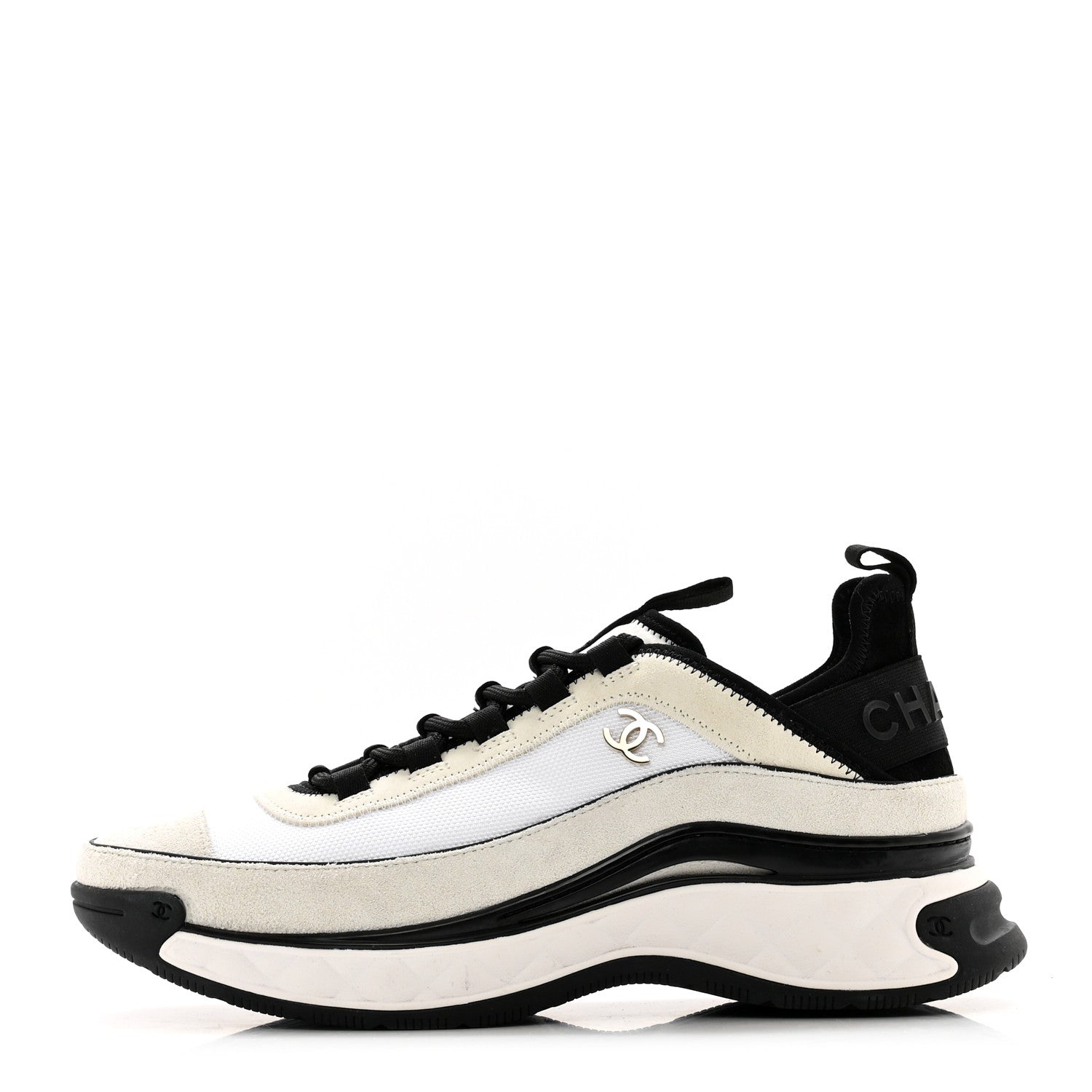 Chanel Velvet Calfskin Mixed Fibers CC Sneakers 40 Ivory Black 1 of 8