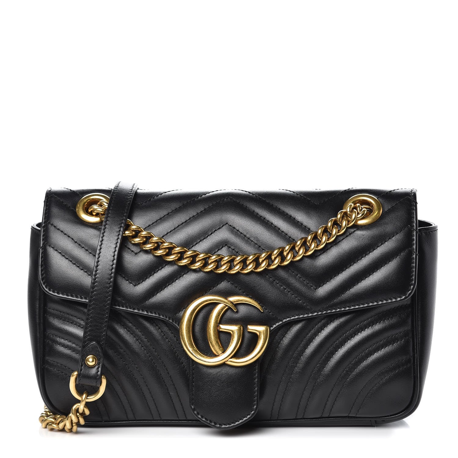 Gucci Calfskin Matelasse Small GG Marmont Shoulder Bag Black 1 of 13