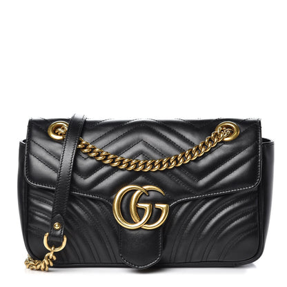 Gucci Calfskin Matelasse Small GG Marmont Shoulder Bag Black 1 of 13