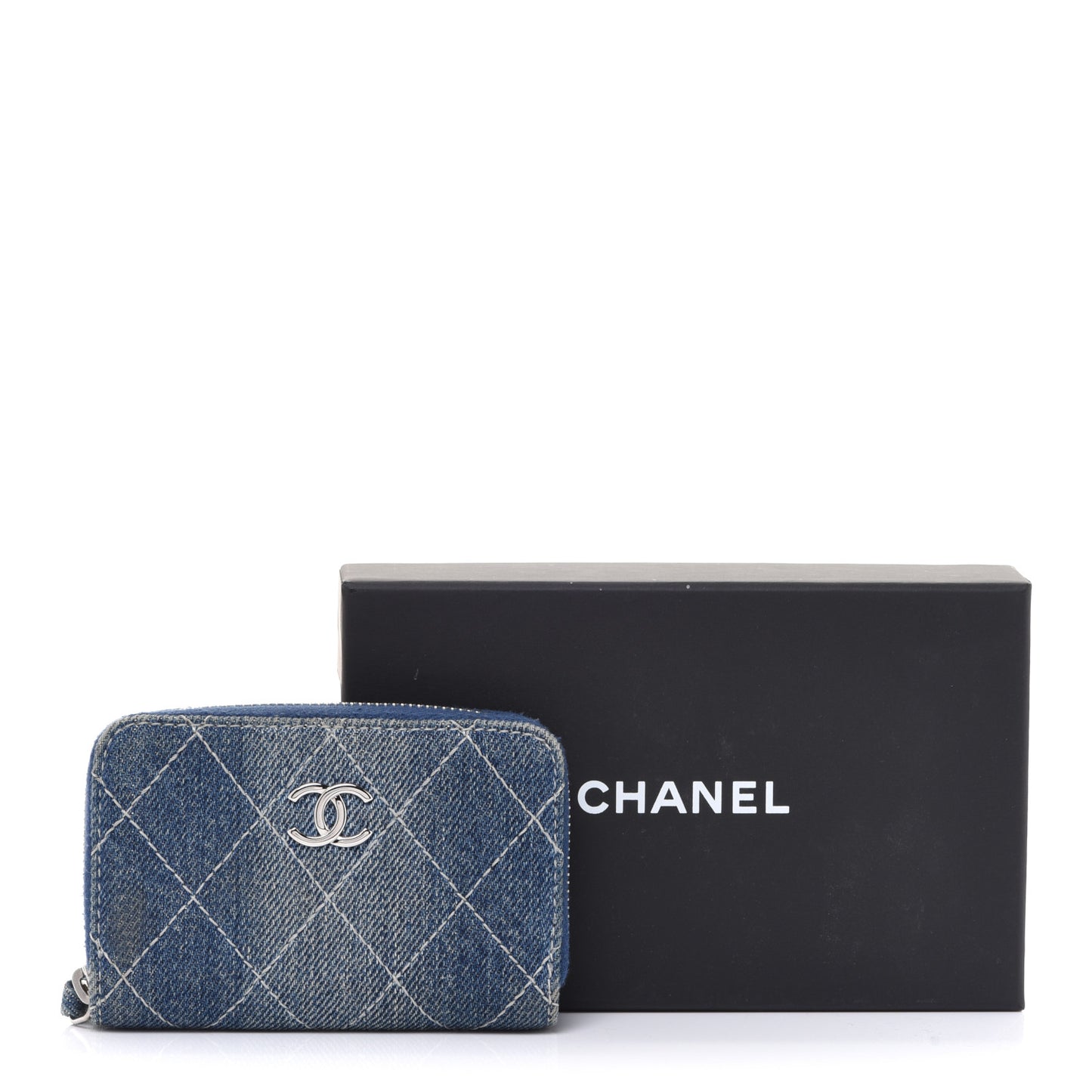 Denim Quilted Zip Coin Purse Blue