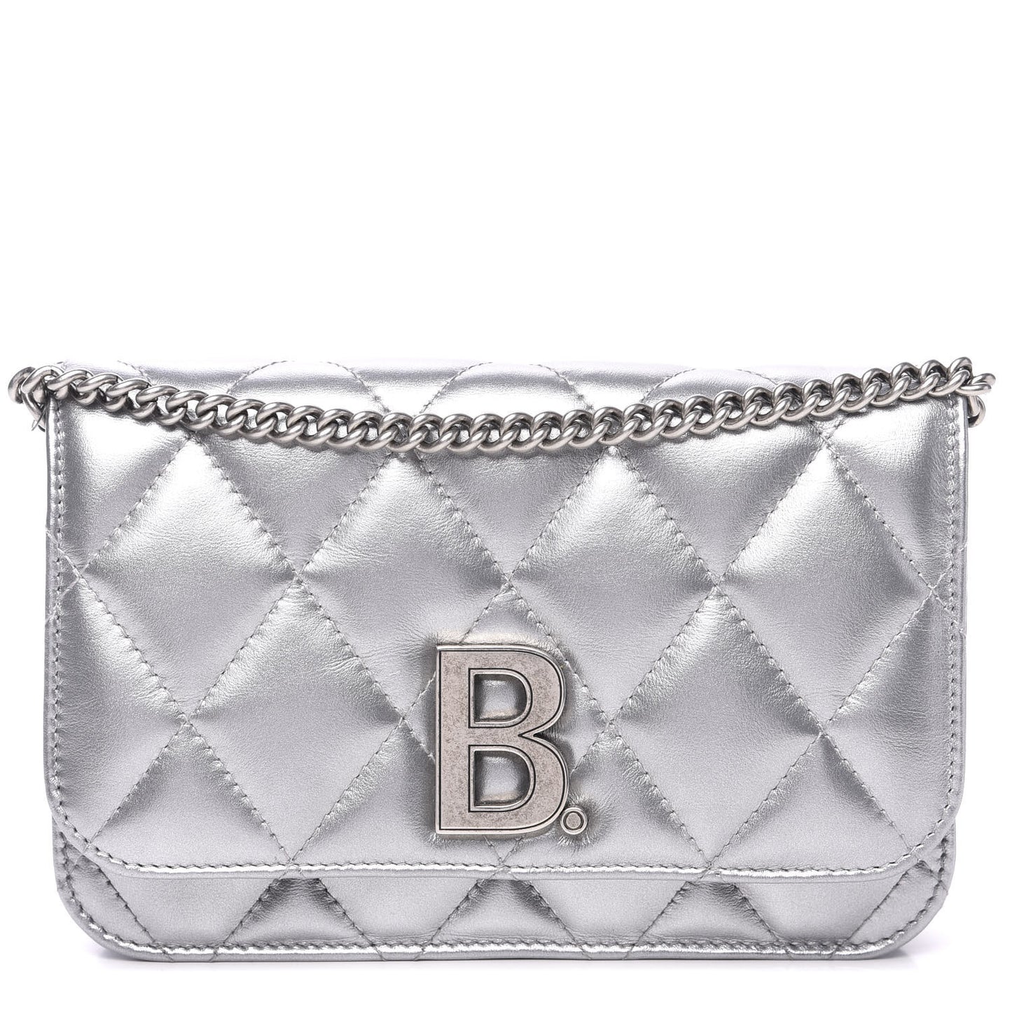Metallic Calfskin Quilted Touch B Wallet On Chain Silver