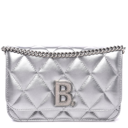 Balenciaga Metallic Calfskin Quilted Touch B Wallet On Chain Silver 1 of 8