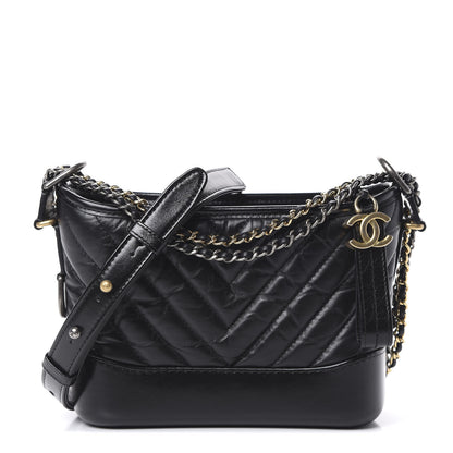 Chanel Aged Calfskin Chevron Quilted Small Gabrielle Hobo Black 1 of 9