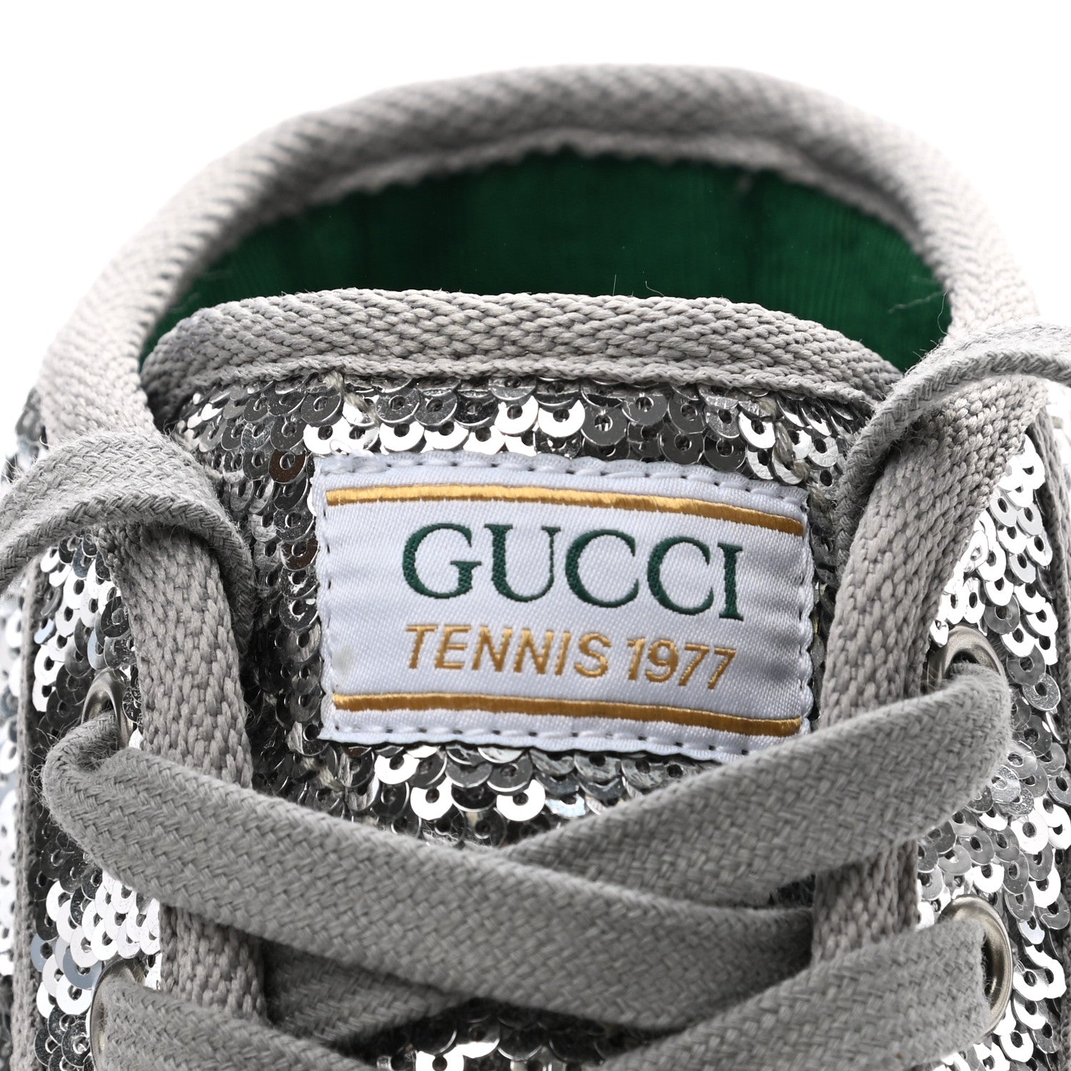Gucci Sequin Web Matelasse Womens 1977 Tennis High Top Sneakers 38 Silver Light Grey 6 of 8