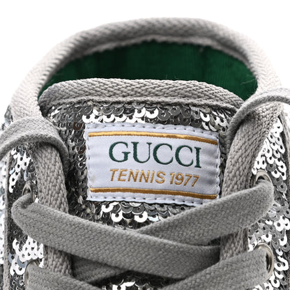 Gucci Sequin Web Matelasse Womens 1977 Tennis High Top Sneakers 38 Silver Light Grey 6 of 8