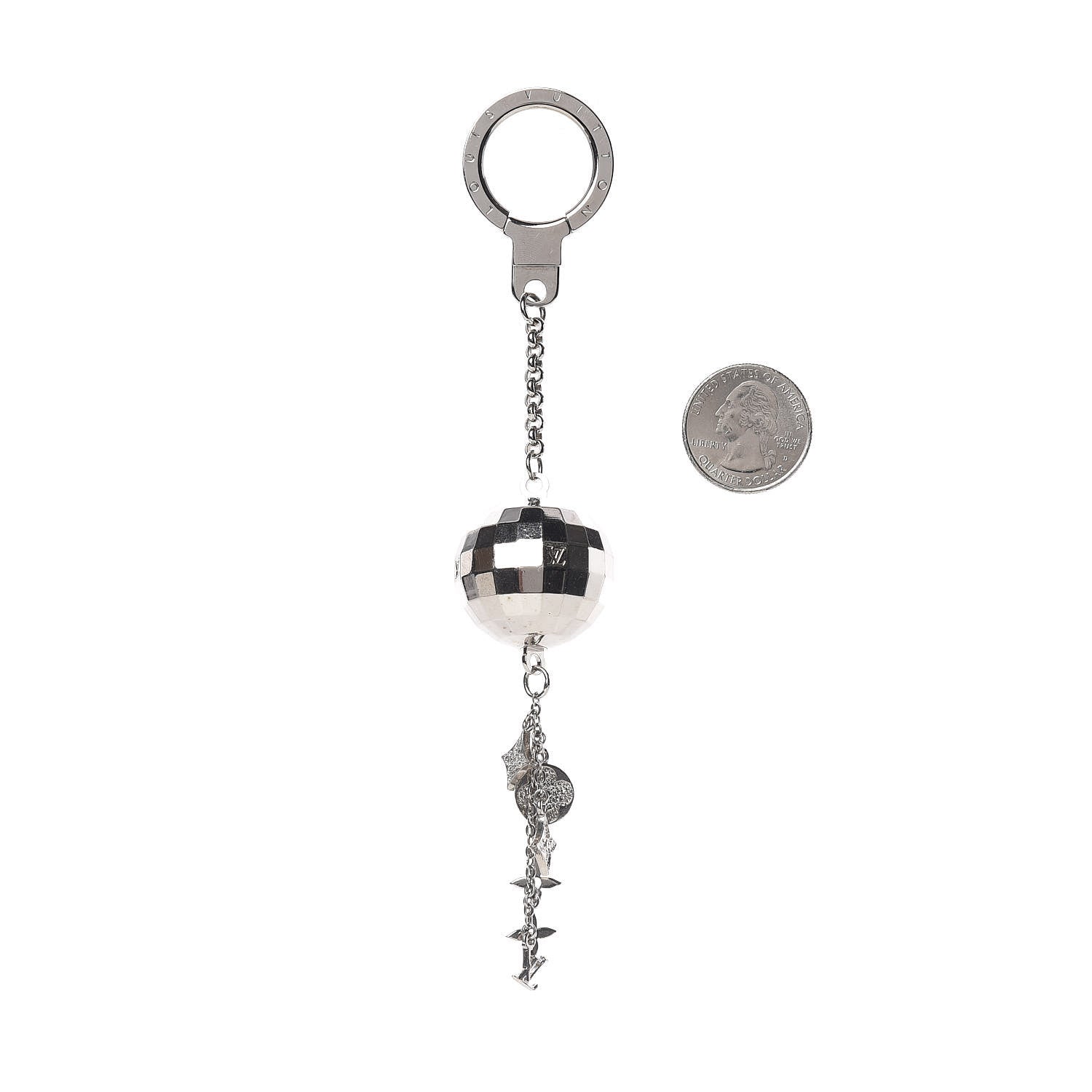 Louis Vuitton Mirror Ball Disco Key Holder Chain Ring Silver 2 of 2