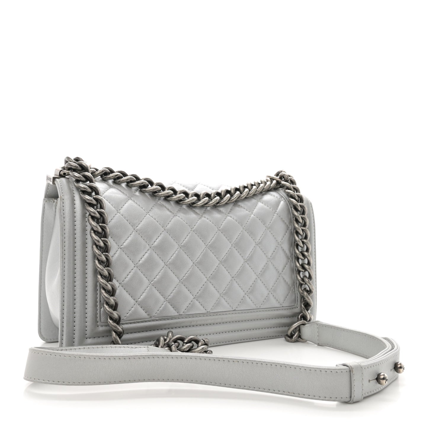 Metallic Lambskin Quilted Medium Boy Flap Silver