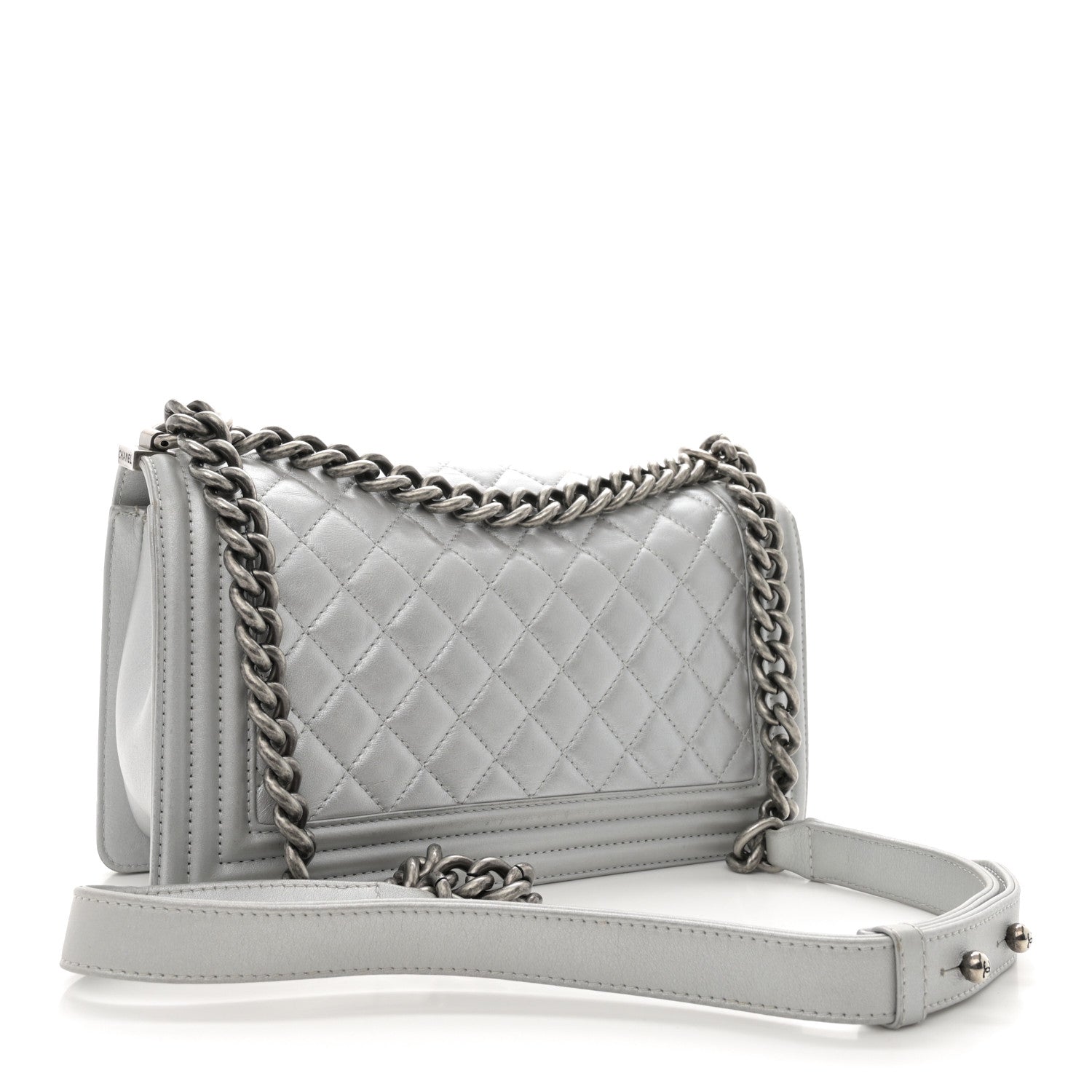 Chanel Metallic Lambskin Quilted Medium Boy Flap Silver 3 of 11