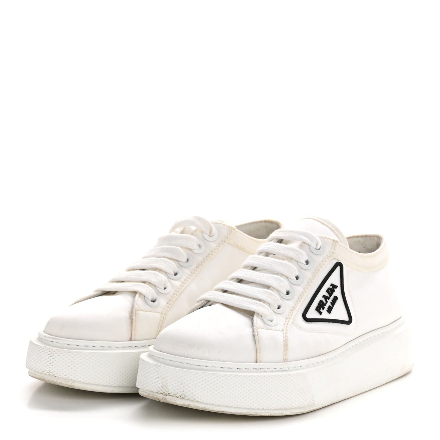 Nylon Gabardine Triangle Logo Platform Sneakers 35 White