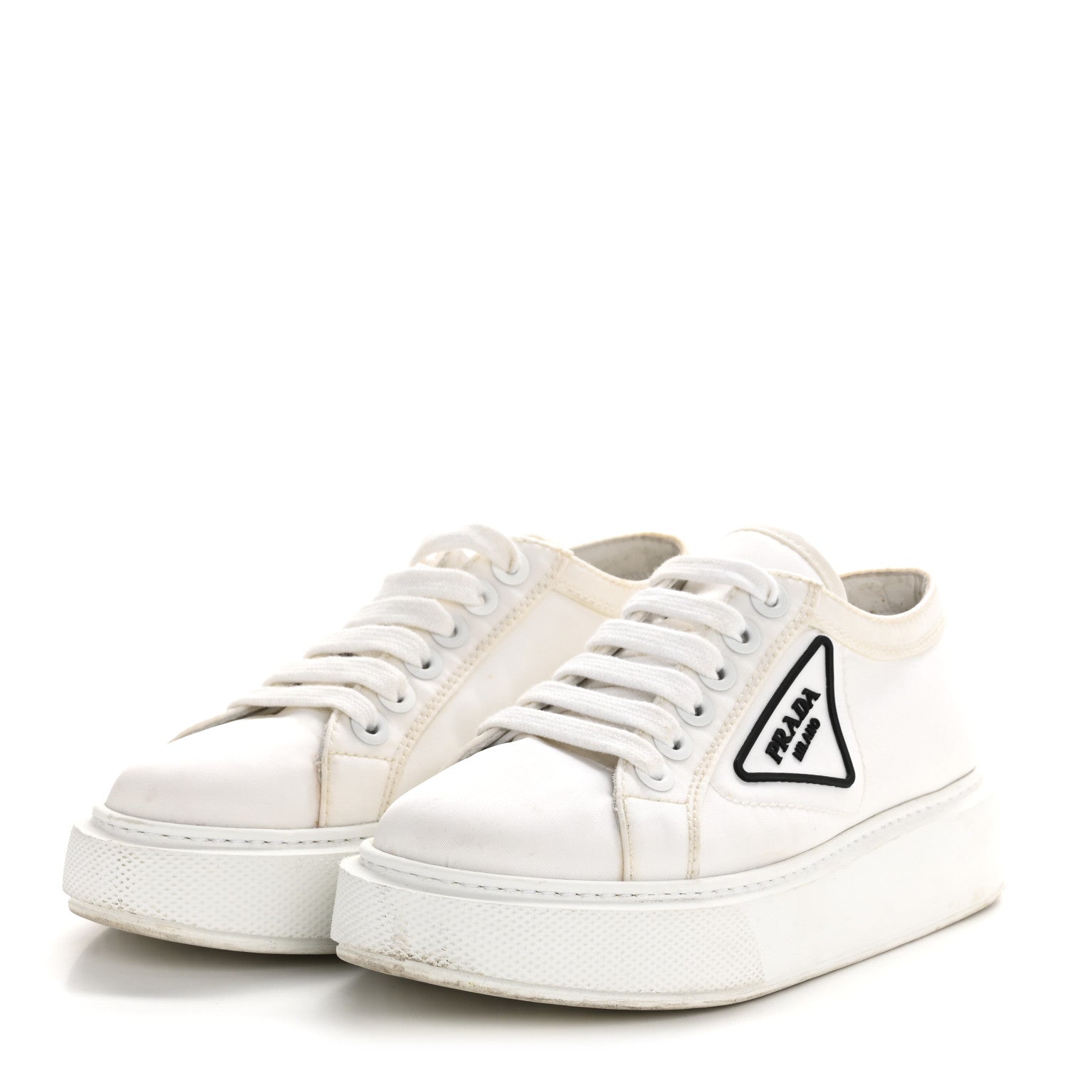 Prada Nylon Gabardine Triangle Logo Platform Sneakers 35 White 4 of 8