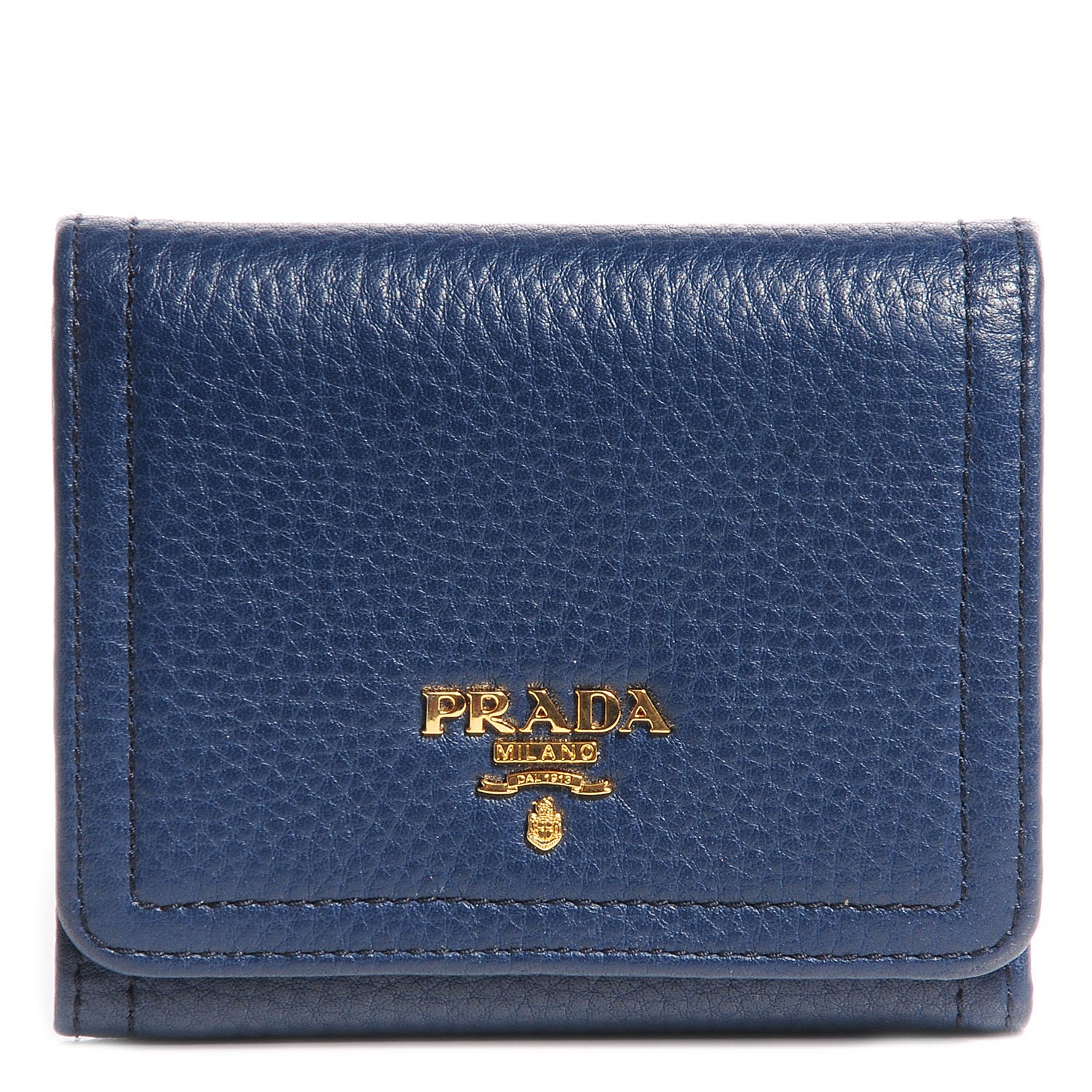 Prada Vitello Daino Metal Tri-Fold Wallet Bleuette 1 of 8