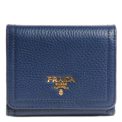 Prada Vitello Daino Metal Tri-Fold Wallet Bleuette 1 of 8