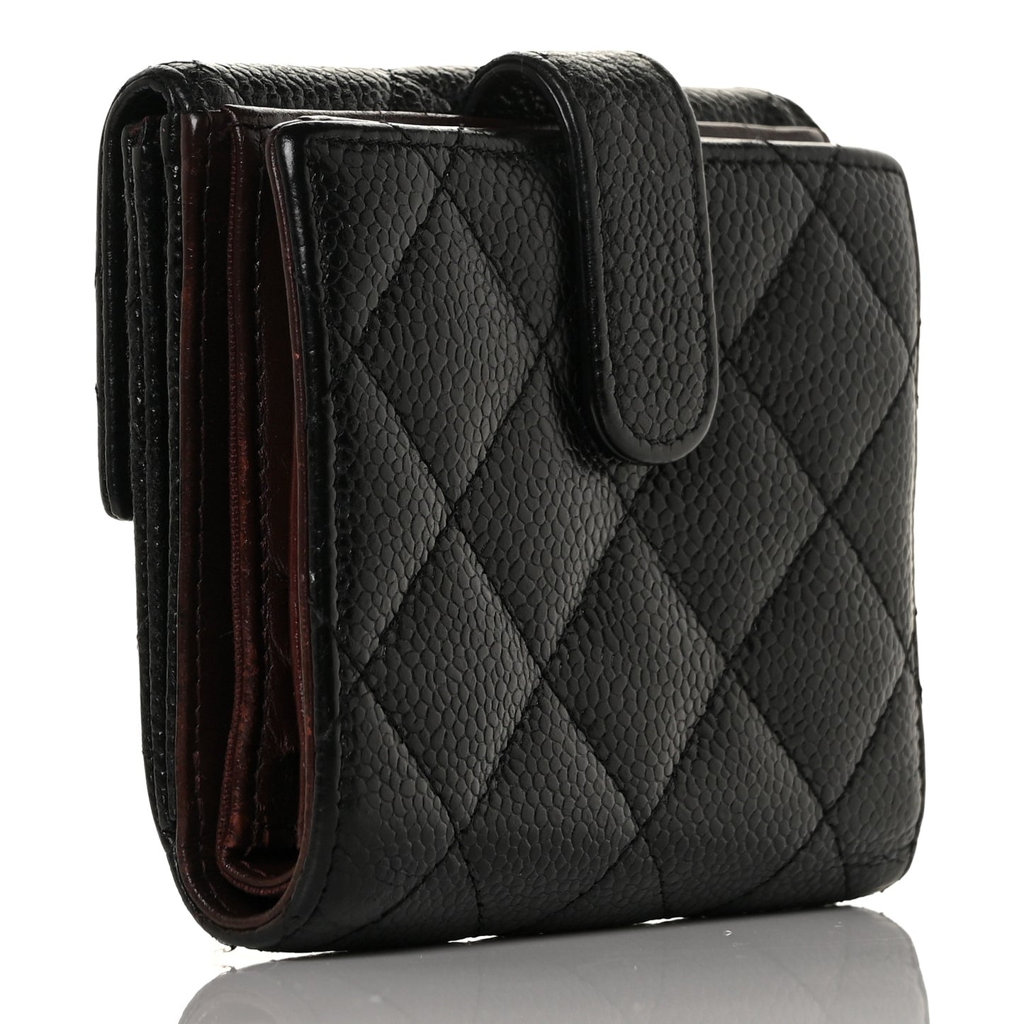 Caviar Quilted Compact French Flap Wallet Black