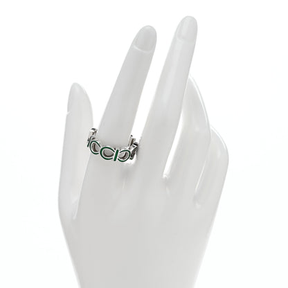Gucci Sterling Silver Enamel Interlocking G Logo Ring 61 9.5 Green 2 of 5