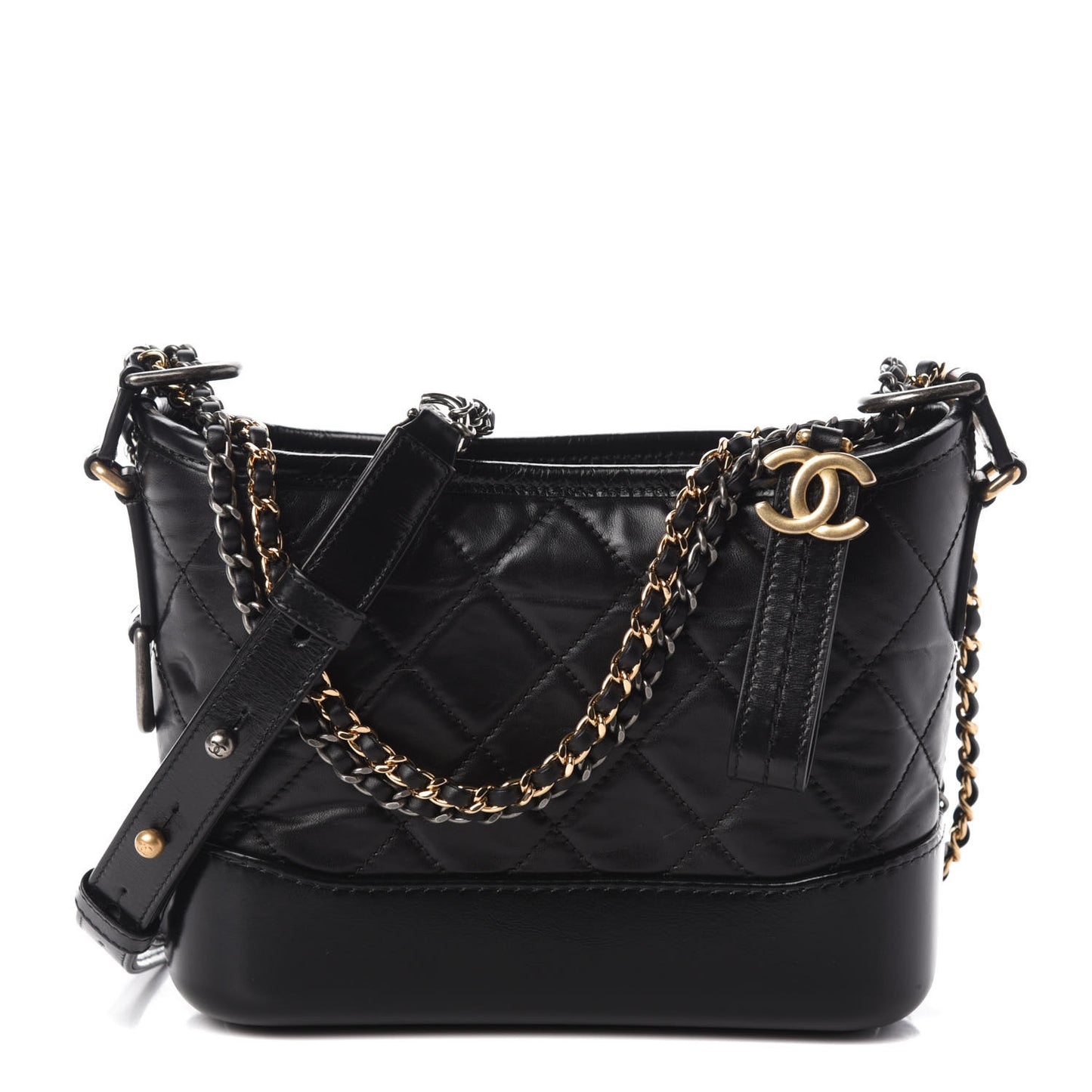 Aged Calfskin Quilted Small Gabrielle Hobo Black