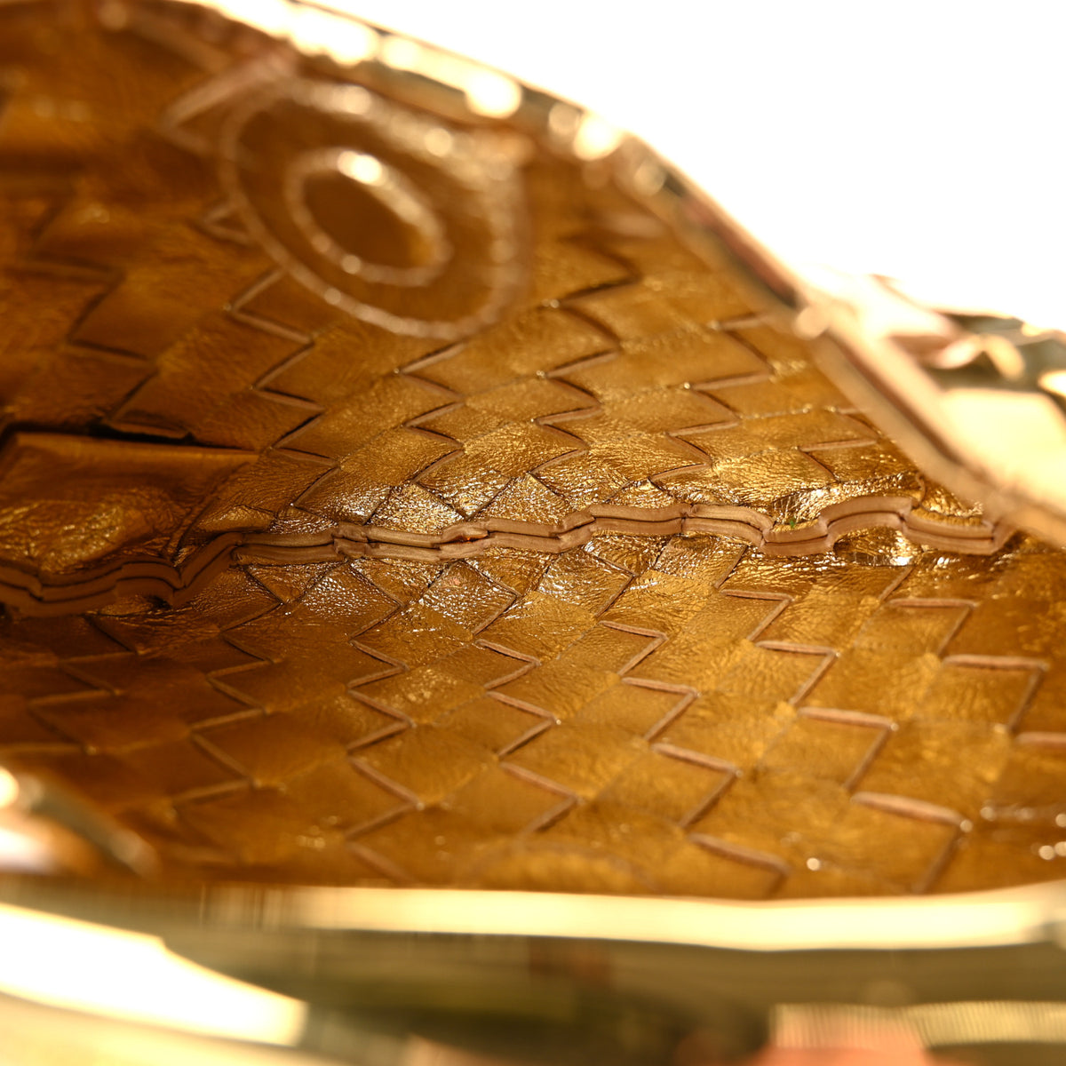 Mirror Laminated Nappa Intrecciato Mini Sardine Bag Gold