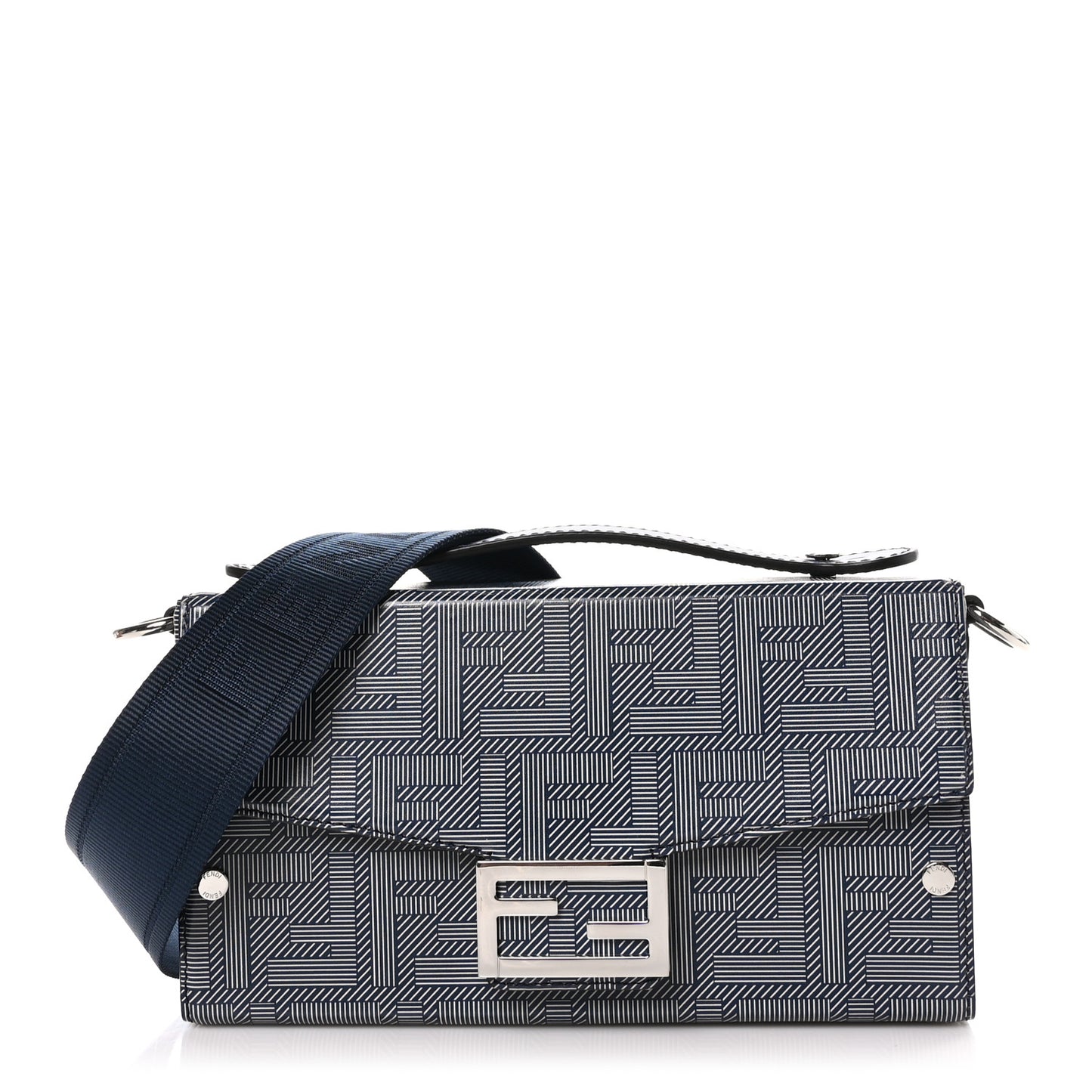 Vitello King FF Lines Embossed Bi-Color Baguette Soft Trunk Ghiaia Blue Mirto