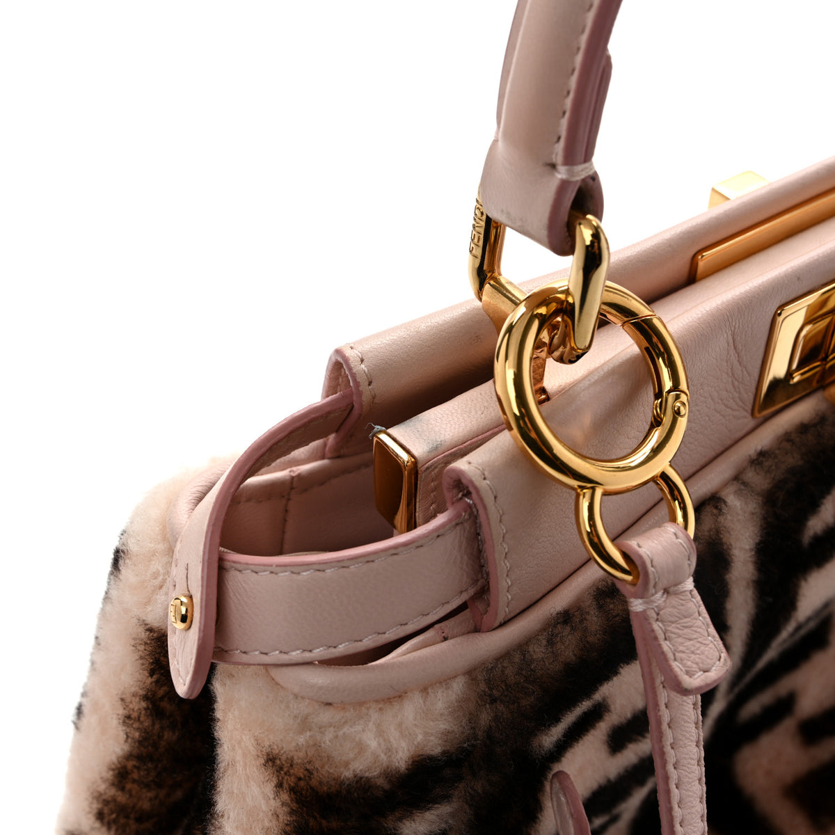 Fendi Shearling Nappa Macro FF 1974 Mini Peekaboo Iconic Satchel Light Rose Black 11 of 13