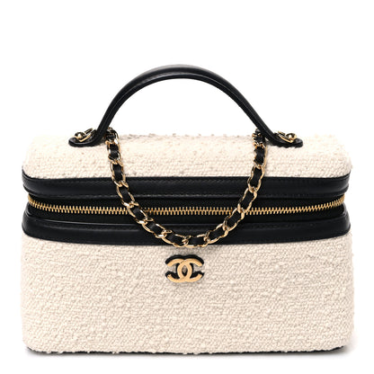 Chanel Boucle Calfskin Top Handle Slim Vanity Case With Chain Ecru Black 1 of 9