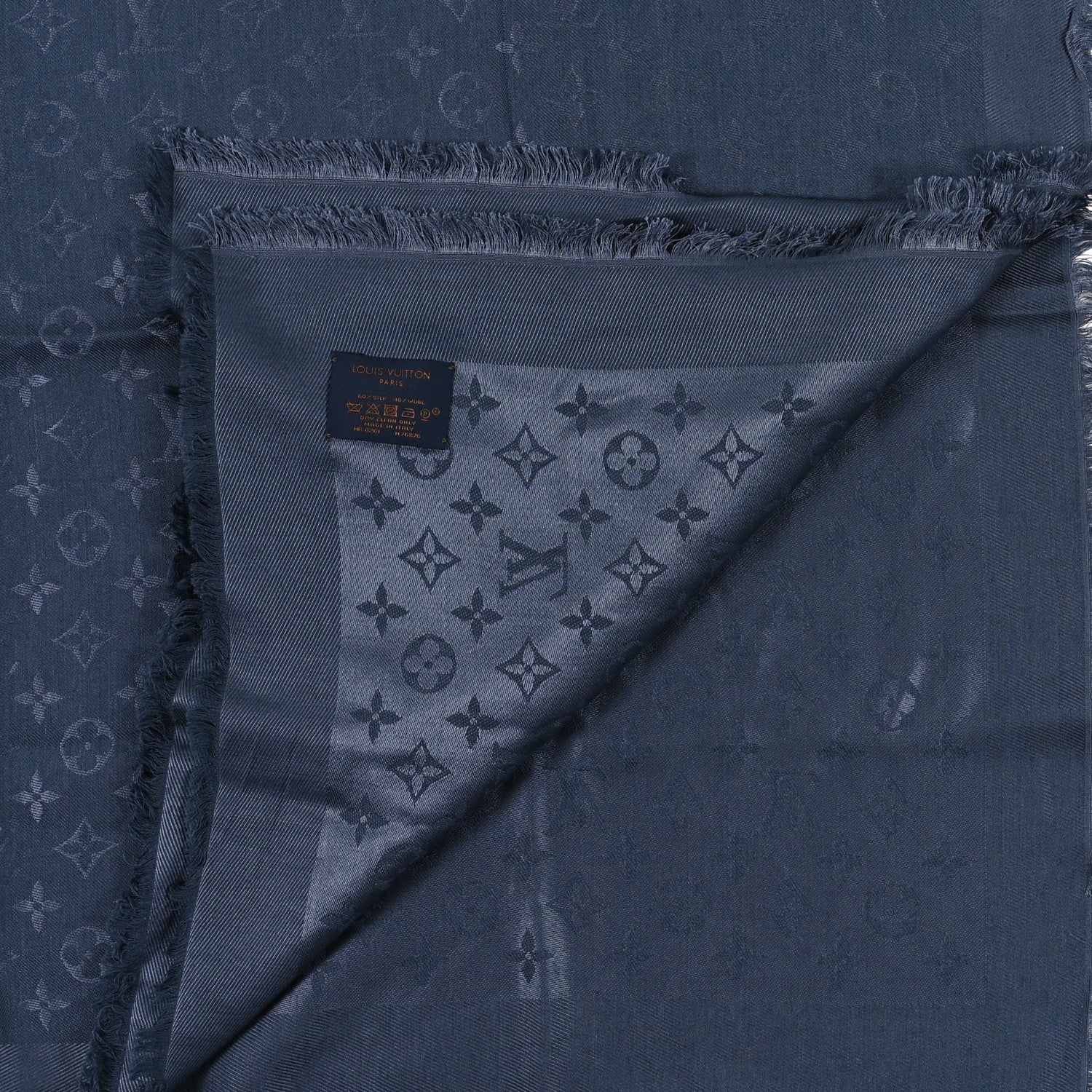 Louis Vuitton Silk Lurex Wool Monogram Shine Shawl Charcoal Blue 3 of 3