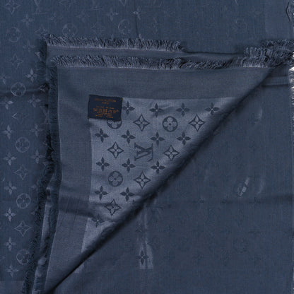 Louis Vuitton Silk Lurex Wool Monogram Shine Shawl Charcoal Blue 3 of 3