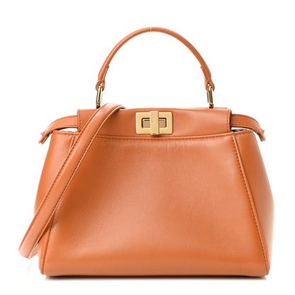 Fendi Nappa Vitello Century Gingham Embossed Mini Peekaboo Iconic Satchel Brandy White Black 1 of 10