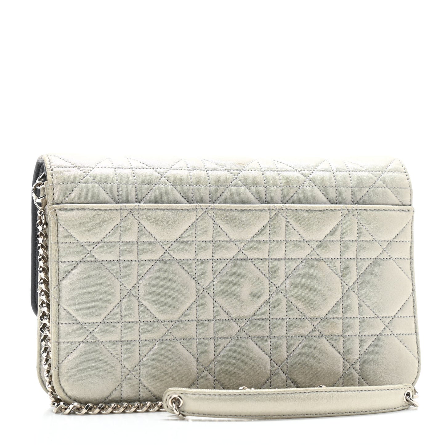 Metallic Calfskin Cannage Miss Dior Promenade Pouch Grey
