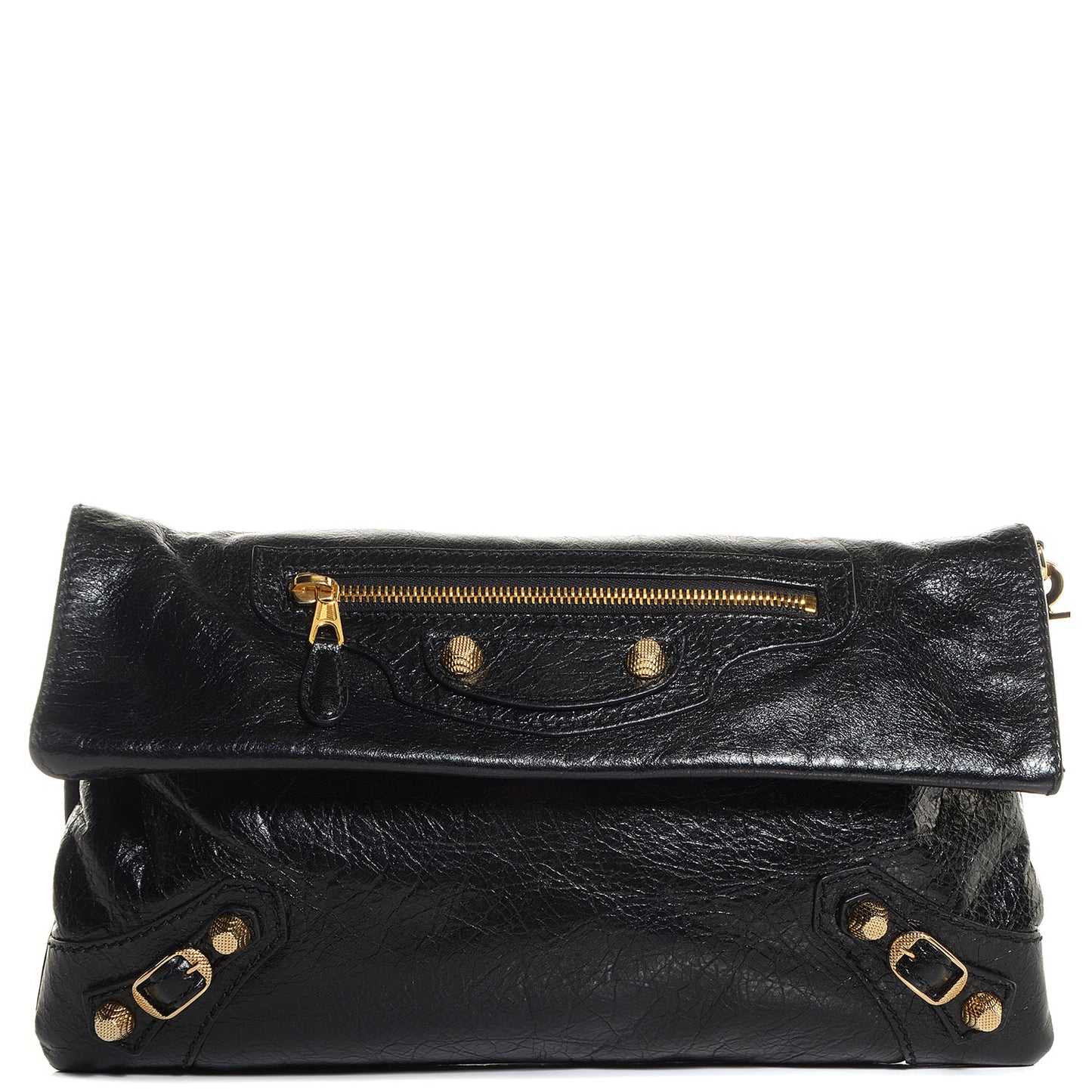 Agneau Giant 12 Gold Hardware Envelope Strap Clutch Black