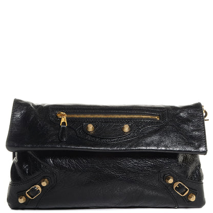 Balenciaga Agneau Giant 12 Gold Hardware Envelope Strap Clutch Black 1 of 10