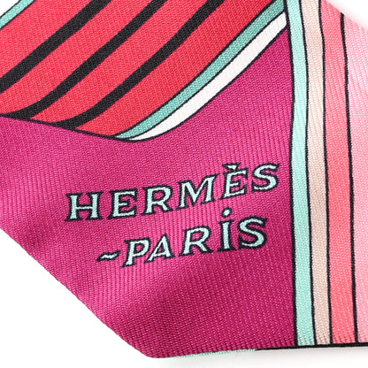 Hermes Silk Sangles En Zigzag Twilly Fuchsia Vert Jaune 2 of 11