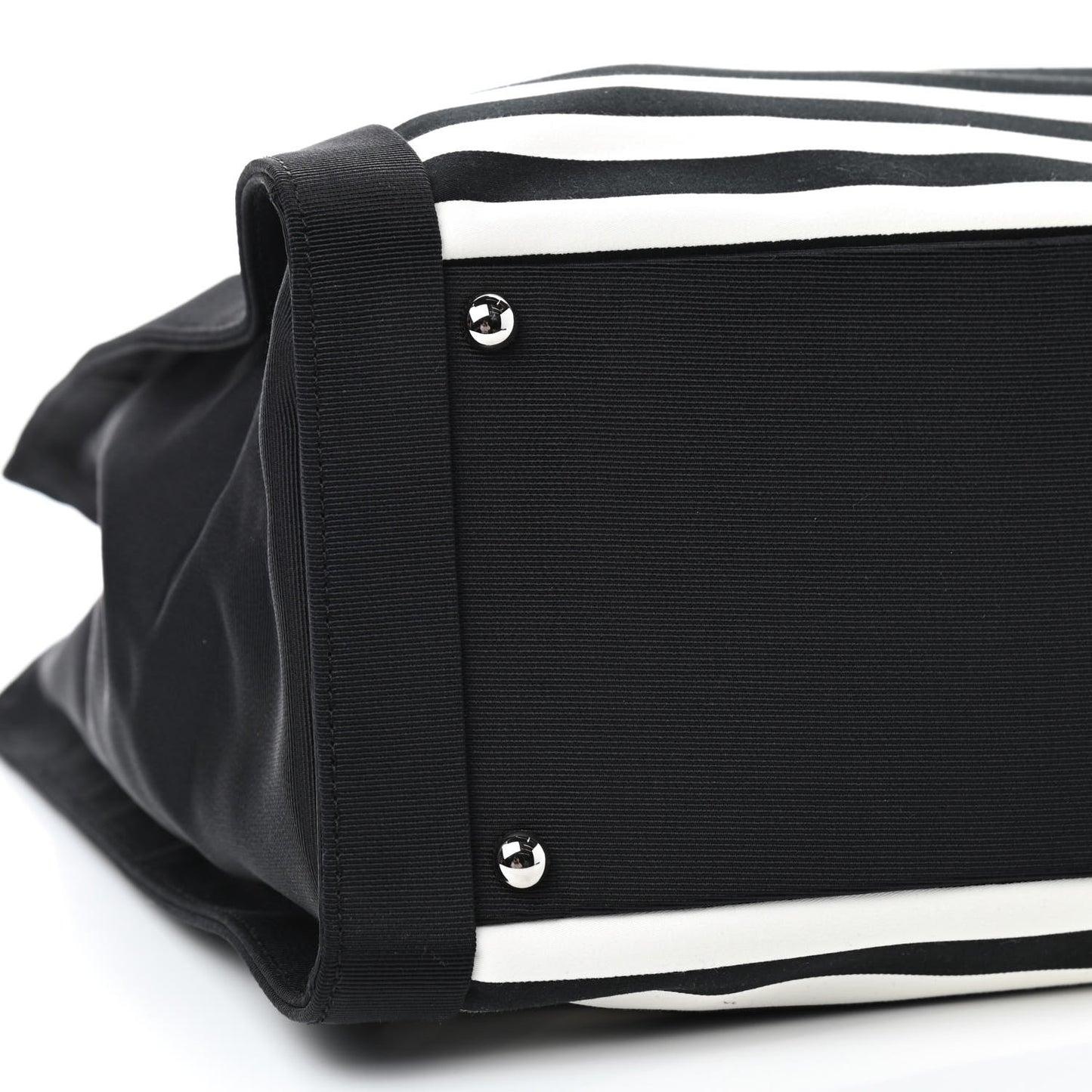 Striped Canvas CC Shopping Tote Black White