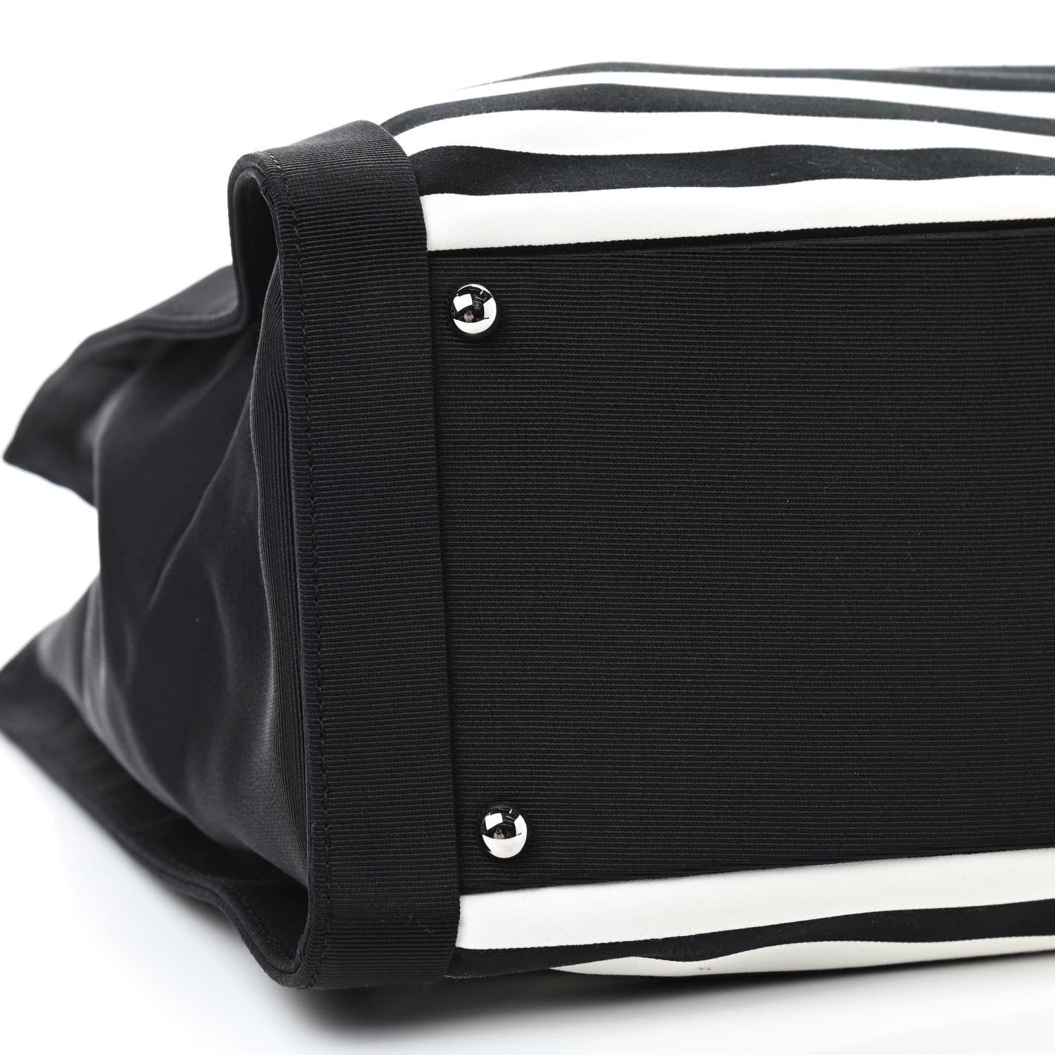 Chanel Striped Canvas CC Shopping Tote Black White 6 of 9