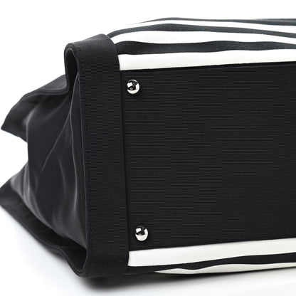 Chanel Striped Canvas CC Shopping Tote Black White 6 of 9