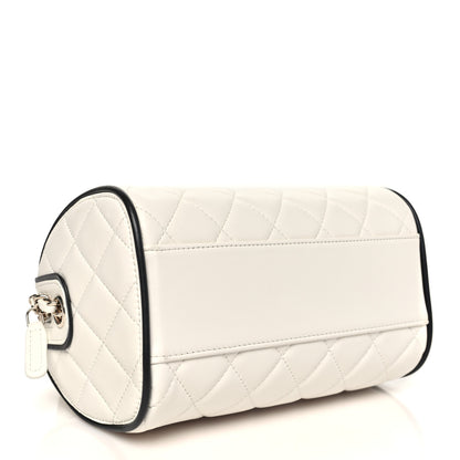 Chanel Lambskin Quilted Resin CC Mini Bowling Clutch With Chain White Black 4 of 10