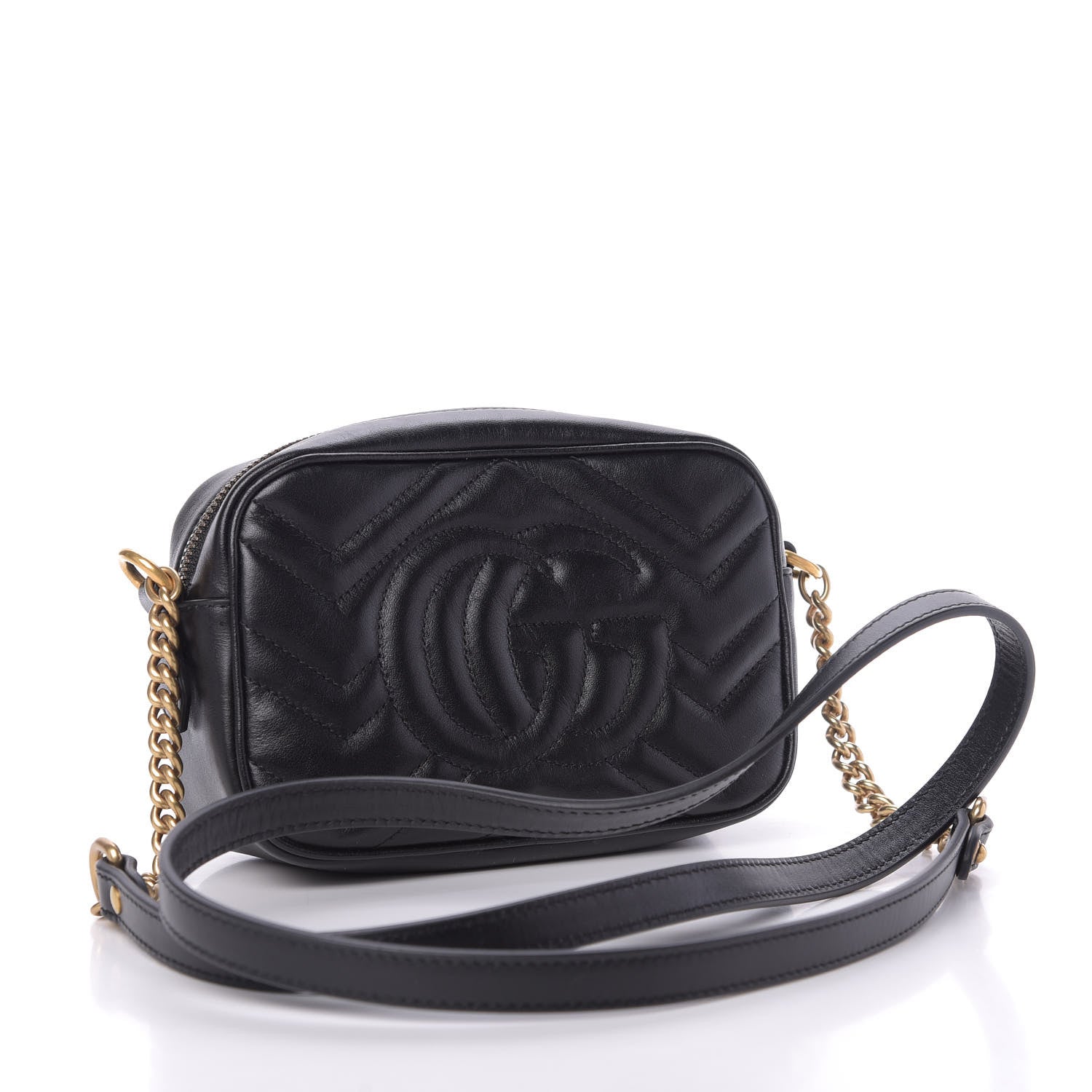 Gucci Calfskin Matelasse Mini GG Marmont Chain Shoulder Bag Black 3 of 10
