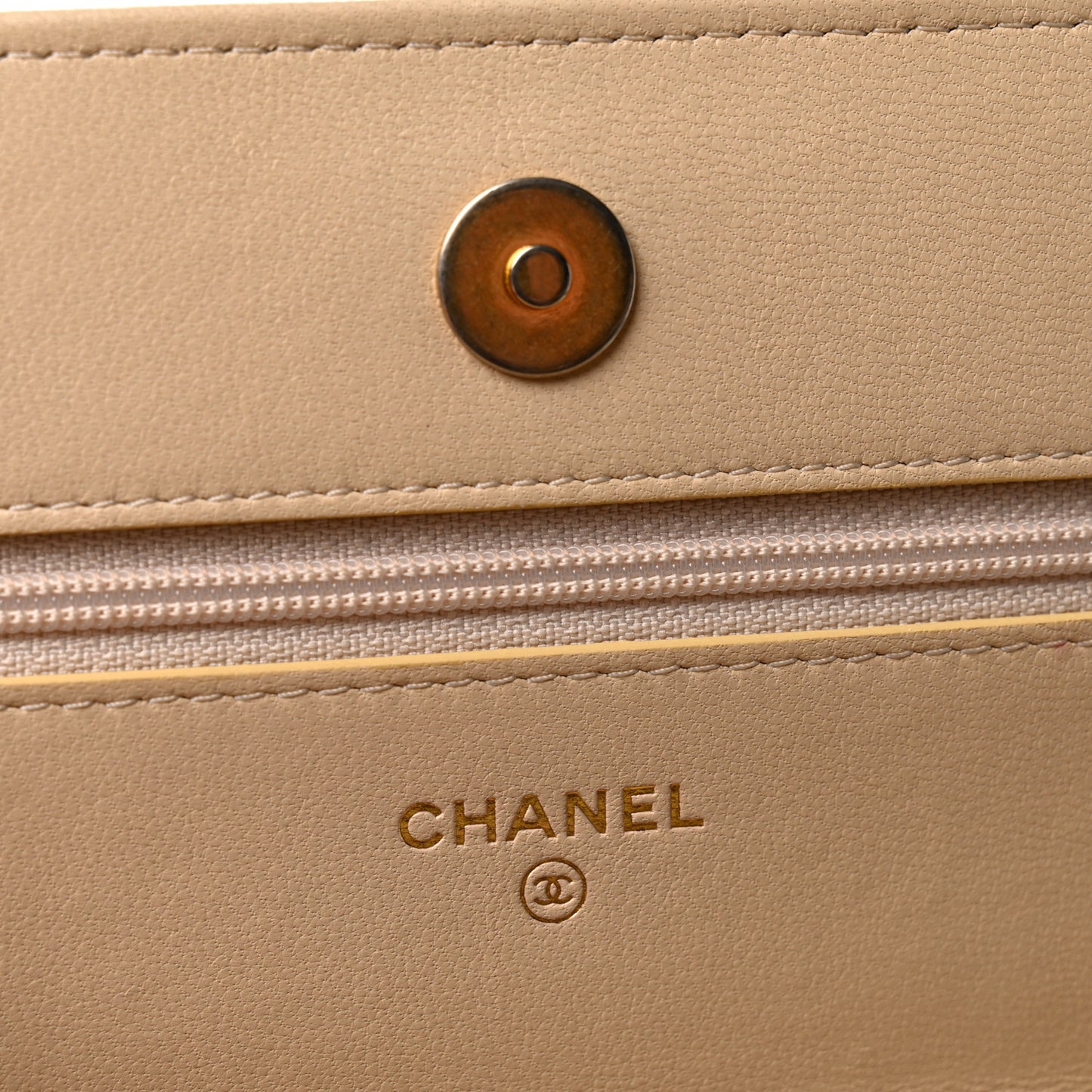 Lambskin Quilted Chanel 19 Wallet On Chain WOC Beige