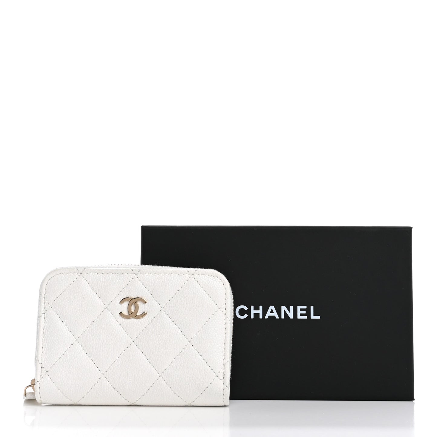 Caviar Quilted Zip Coin Purse White