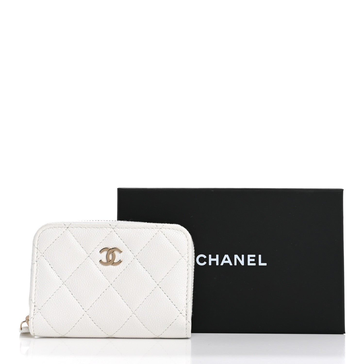 Chanel Caviar Quilted Zip Coin Purse White 11 of 11