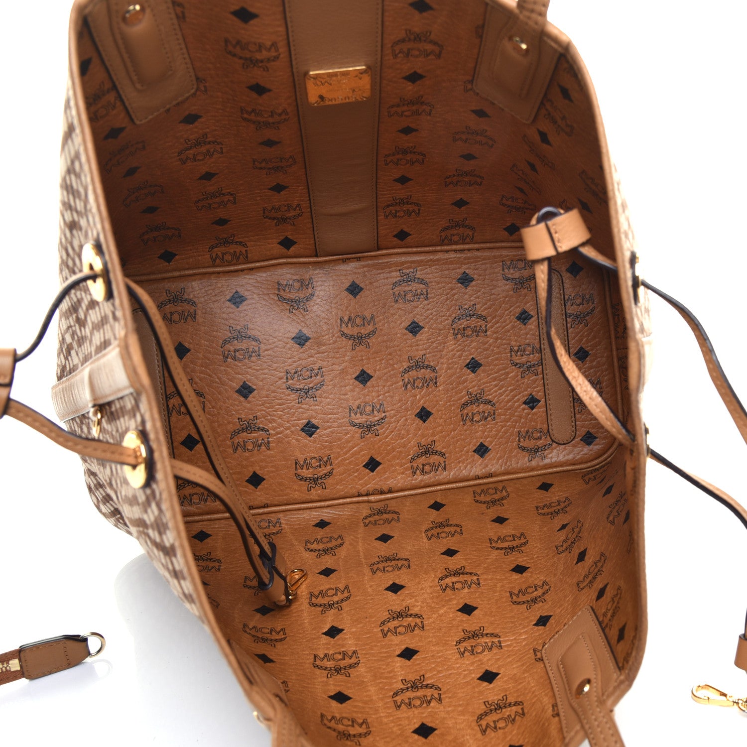 MCM Visetos Medium Liz Reversible Shopper Tote Cognac 9 of 18